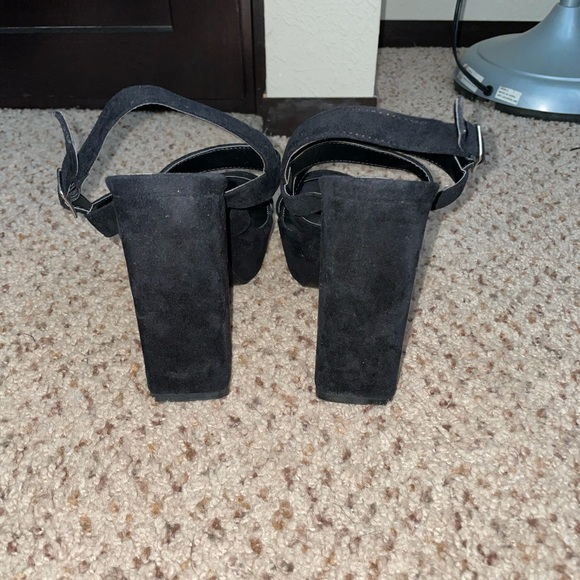 Platform Block Heel Pumps Slingback Black Skyscraper Heels Buckle Open Toe 7.5 - Picture 4 of 6